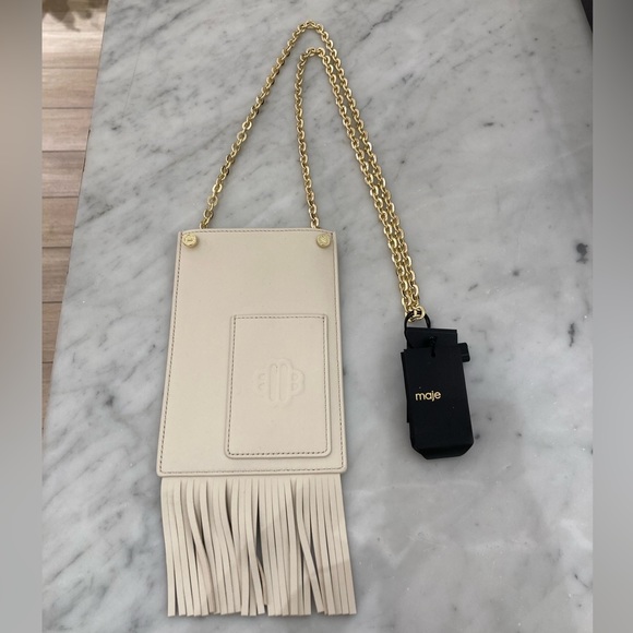 MAJE VANILLA LEATHER PHONE BAG WITH FRINGING - Picture 5 of 10